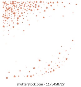 Stars confetti diagonal border. Isolated gradient celestial elements. Copper metal glitter. Holiday celebration luminous glossy vector template for celebration decorations, posters.