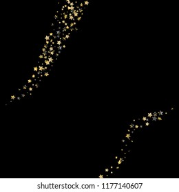 Stars confetti diagonal border. Isolated gradient celestial elements. Platinum chrome metal shine. Holiday celebration luminous vector background.