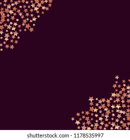 Stars confetti diagonal border. Isolated gradient stellar elements. Copper metal shine. Festive iridescent holographic shine effect vector template for celebration decorations, posters.