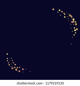 Stars confetti diagonal border. Isolated yellow orange red gradient celestial elements. Iridescent glitter festive  celebration vector  template for decorations, packaging, flyers, posters.