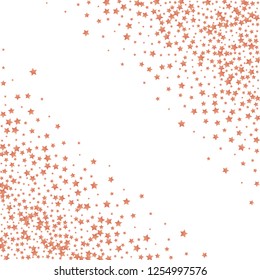Stars confetti diagonal border. Isolated gradient stellar elements. Copper metal shine. Festive iridescent holographic shine effect vector template for celebration decorations, posters.