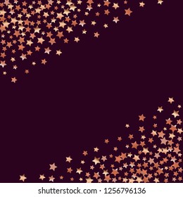Stars confetti diagonal border. Isolated gradient stellar elements. Copper metal glitter. Iridescent glitter festive  celebration vector  template for celebration decorations, posters.