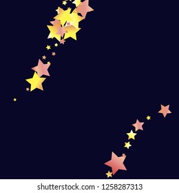 Stars confetti diagonal border. Isolated yellow orange red gradient celestial elements. Iridescent glitter festive  celebration vector  template for decorations, packaging, flyers, posters.