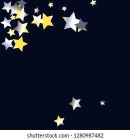 Stars confetti diagonal border. Isolated yellow blue white grey gradient celestial elements. Iridescent festive  celebration vector  background.