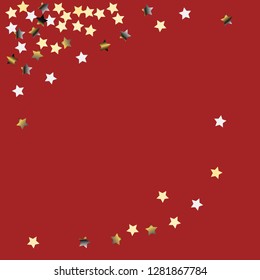 Stars confetti diagonal border. Isolated gradient celestial elements. Platinum chrome metallic gloss. Holiday celebration luminous vector background.