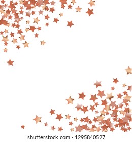 Stars confetti diagonal border. Isolated gradient celestial elements. Copper metal shine. Holiday celebration luminous glossy vector template for celebration decorations, posters.