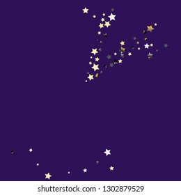 Stars confetti diagonal border. Isolated gradient stellar elements. Platinum chrome metallic gloss. Holiday celebration luminous vector background.