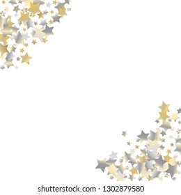Stars confetti diagonal border. Isolated gradient stellar elements. Yellow pearl nacre glitter. Iridescent glitter festive  celebration vector  template for celebration decorations