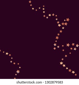 Stars confetti diagonal border. Isolated gradient celestial elements. Copper metallic gloss. Holiday celebration luminous glossy vector template for celebration decorations, posters.