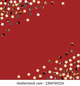 Stars confetti diagonal border. Isolated gradient stellar elements. Platinum chrome metal glitter. Festive iridescent holographic effect vector background.
