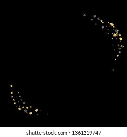 Stars confetti diagonal border. Isolated gradient stellar elements. Platinum chrome metallic gloss. Holiday celebration luminous vector background.