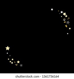 Stars confetti diagonal border. Isolated gradient stellar elements. Platinum chrome metallic gloss. Iridescent festive  celebration vector  background.