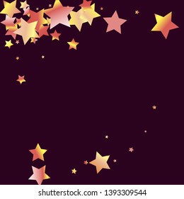 Stars confetti diagonal border. Isolated yellow orange red gradient stellar elements. Iridescent glitter festive  celebration vector  template for decorations, packaging, flyers, posters.