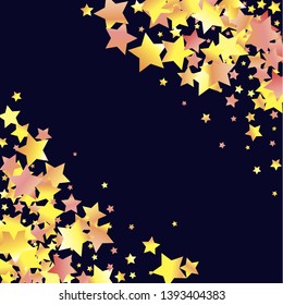 Stars confetti diagonal border. Isolated yellow orange red gradient celestial elements. Iridescent glitter festive  celebration vector  template for decorations, packaging, flyers, posters.