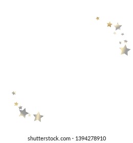 Stars confetti diagonal border. Isolated gradient stellar elements. Yellow pearl nacre glitter. Festive iridescent holographic shine effect vector template for celebration decorations