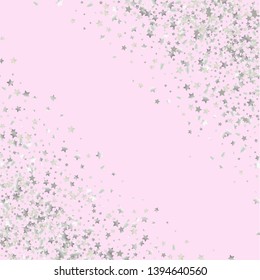 Stars confetti diagonal border. Isolated gradient stellar elements. Platinum metal glitter. Iridescent festive  celebration vector  background for celebration decorations, posters.