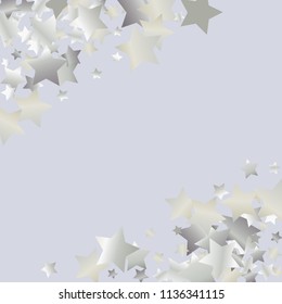 Stars confetti diagonal border.Isolated gradient celestial elements. Platinum metallic gloss.Iridescent festive  celebration vector  template for decorations, flyers, posters.