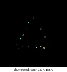 Stars Confetti. Gold, Blue stars, shiny confetti.
 Scattered little sparkling, glitter star. Random stellar falling on black background. New Year Christmas background. Vector illustration.