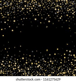 Stars confetti horizontal border. Isolated gradient celestial elements. Platinum chrome metal glitter. Iridescent festive  celebration vector  background.