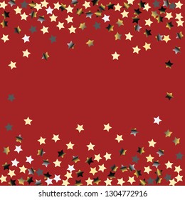 Stars confetti horizontal border. Isolated gradient stellar elements. Platinum chrome metal shine. Iridescent festive  celebration vector  background.
