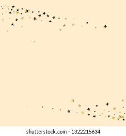 Stars confetti horizontal border. Isolated gradient stellar elements. Platinum chrome metal shine. Iridescent festive  celebration vector  background.