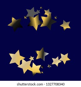 Stars confetti horizontal border. Isolated gradient stellar elements. Platinum chrome metal shine. Festive iridescent holographic effect vector background.