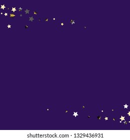 Stars confetti horizontal border. Isolated gradient stellar elements. Platinum chrome metallic gloss. Festive iridescent holographic effect vector background.