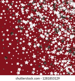 Stars confetti.  Isolated gradient celestial elements. Silver metal shine. Iridescent festive  celebration vector  background for celebration decorations, flyers, posters.