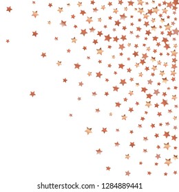 Stars confetti.  Isolated gradient celestial elements. Copper metallic gloss. Holiday celebration luminous vector background for celebration decorations,  flyers, posters.