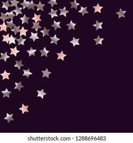 Stars confetti.  Isolated gradient celestial elements. Pink purple pearl nacre shine. Holiday celebration luminous vector background for celebration decorations,  flyers, posters.