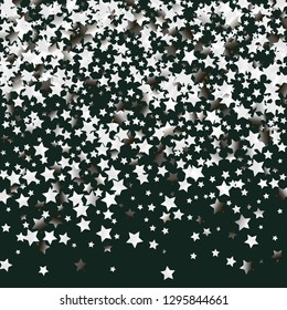 Stars confetti.  Isolated gradient celestial elements. Silver metal glitter. Festive iridescent holographic effect vector background for celebration decorations, flyers, posters.