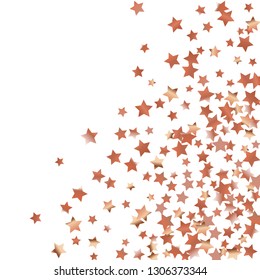 Stars confetti.  Isolated gradient celestial elements. Copper metal shine. Iridescent festive  celebration vector  background for celebration decorations, flyers, posters.