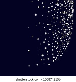 Stars confetti.  Isolated gradient celestial elements. Silver metal glitter. Holiday celebration luminous vector background for celebration decorations,  flyers, posters.