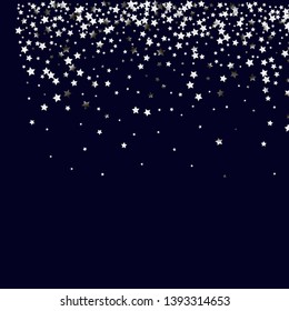 Stars confetti.  Isolated gradient celestial elements. Silver metal shine. Holiday celebration luminous vector background for celebration decorations,  flyers, posters.