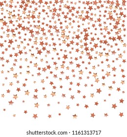 Stars confetti.  Isolated gradient stellar elements. Copper metallic gloss. Festive iridescent holographic effect vector background for celebration decorations, flyers, posters.
