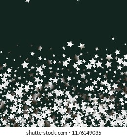 Stars confetti.  Isolated gradient stellar elements. Silver metal glitter. Festive iridescent holographic effect vector background for celebration decorations, flyers, posters.