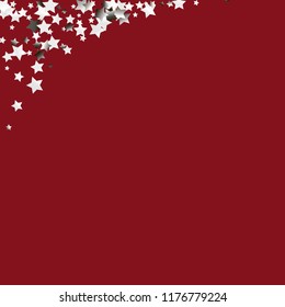 Stars confetti.  Isolated gradient stellar elements. Silver metal shine. Holiday celebration luminous vector background for celebration decorations,  flyers, posters.