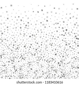 Stars confetti. Isolated gradient stellar elements. Silver metal shine. Festive iridescent holographic effect vector background for celebration decorations, packaging, flyers, posters.