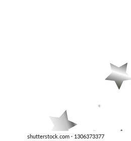 Stars confetti. Isolated gradient stellar elements. Silver metallic gloss. Holiday celebration luminous vector background for celebration decorations, packaging, flyers, posters.