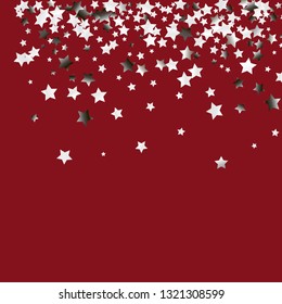Stars confetti.  Isolated gradient stellar elements. Silver metal shine. Holiday celebration luminous vector background for celebration decorations,  flyers, posters.