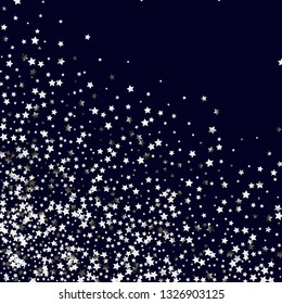 Stars confetti.  Isolated gradient stellar elements. Silver metal glitter. Holiday celebration luminous vector background for celebration decorations,  flyers, posters.