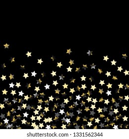Stars confetti.  Isolated gradient stellar elements. Platinum chrome metal glitter. Iridescent festive  celebration vector  background for celebration decorations, flyers, posters.