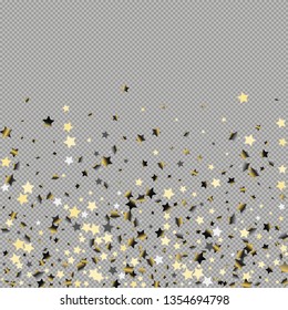 Stars confetti.  Isolated gradient stellar elements. Platinum chrome metal shine. Festive iridescent holographic effect vector background for celebration decorations, flyers, posters.