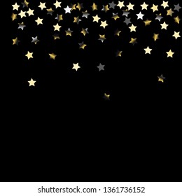 Stars confetti.  Isolated gradient stellar elements. Platinum chrome metal glitter. Festive iridescent holographic effect vector background for celebration decorations, flyers, posters.