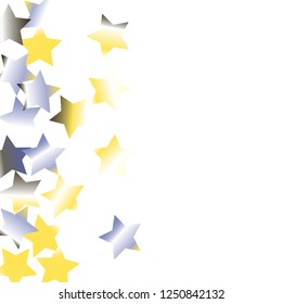 Stars confetti.  Isolated yellow blue white  grey gradient celestial elements. Holiday celebration luminous vector background for celebration decorations,  flyers, posters.