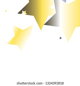 Stars confetti.  Isolated yellow blue white  grey gradient celestial elements. Festive iridescent holographic effect vector background for celebration decorations, flyers, posters.