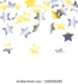 Stars confetti.  Isolated yellow blue white  grey  gradient stellar elements. Festive iridescent holographic effect vector background for celebration decorations, flyers, posters.