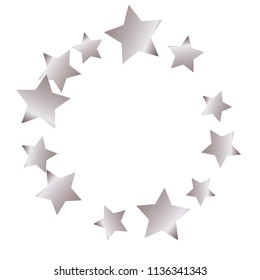 Stars confetti round frame.  Isolated gradient stellar elements. Pink purple pearl nacre shine. Festive iridescent holographic shine effect vector template for decorations, flyers, posters.
