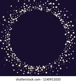Stars confetti round frame.  Isolated gradient stellar elements. Pearl nacre gloss. Holiday celebration luminous glossy vector template for decorations, flyers, posters
