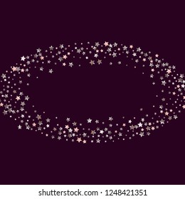 Stars confetti round frame.  Isolated gradient stellar elements. Pink purple pearl nacre gloss. Festive iridescent holographic shine effect vector template for celebration decorations.